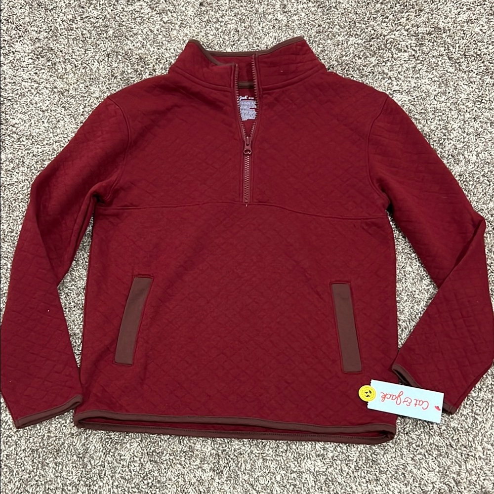 Red Quilted Half-Zip Pullover